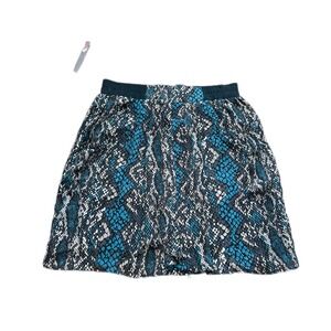 Ella Moss Snake Print Silk Skirt Blue Black White Elastic Waist Mini Skirt Small